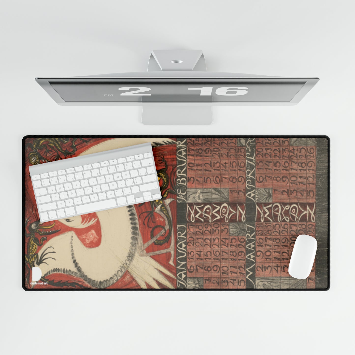 Calendar sheet for January to April 1924 Large Desk Mat & Mousepad | 800x400mm