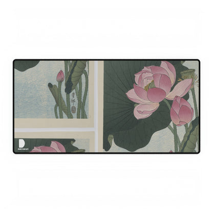 Blooming lotus flowers, Ohara Koson Large Desk Mat & Mousepad | 800x400mm