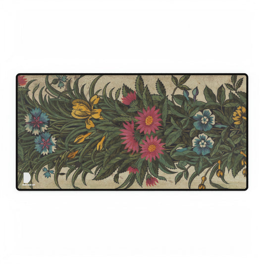 standing border of leaves and flowers Large Desk Mat & Mousepad | 800x400mm