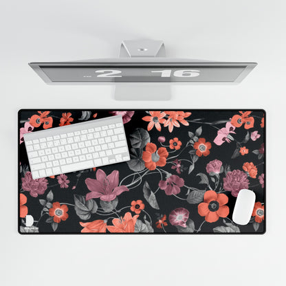 Black Floral Pattern Large Desk Mat & Mousepad | 800x400mm