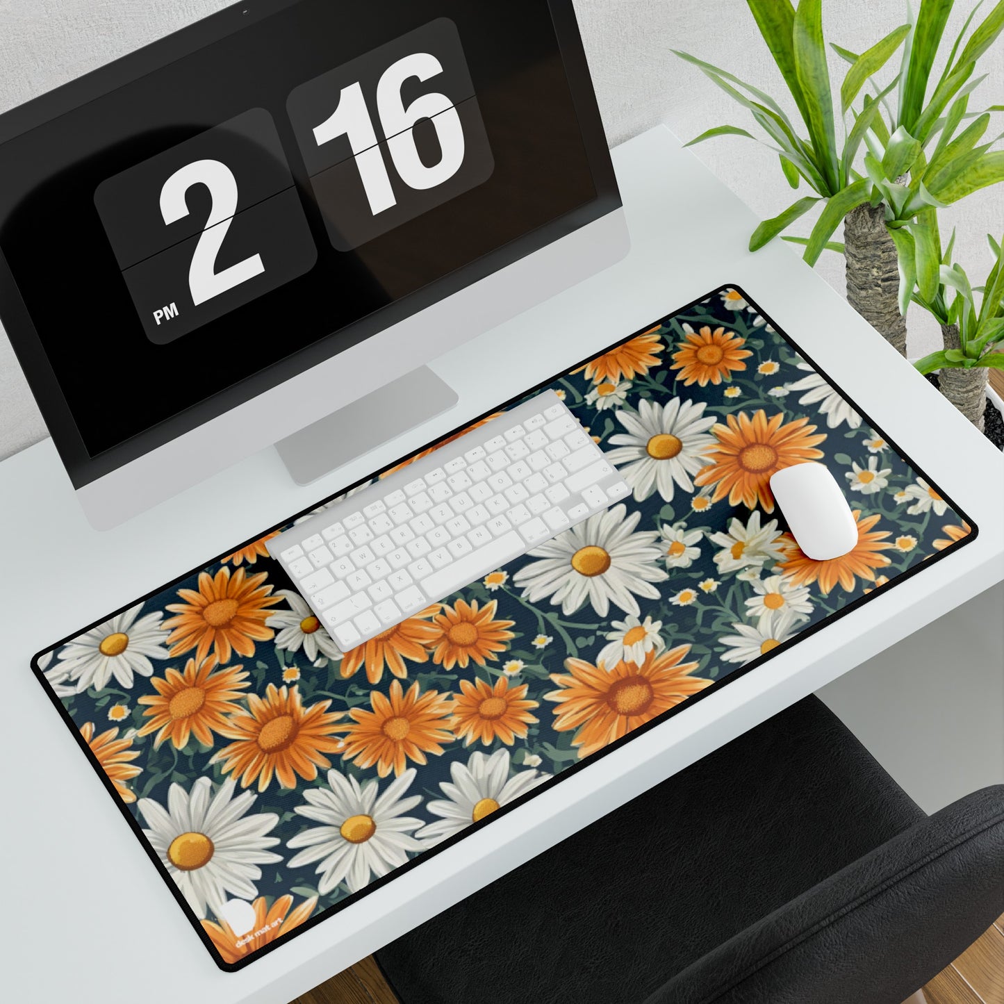 Orange & White Daisy Large Desk Mat & Mousepad | 800x400mm