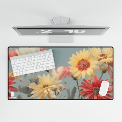 Pastel Yellow and Red Flowers Large Desk Mat & Mousepad | 800x400mm