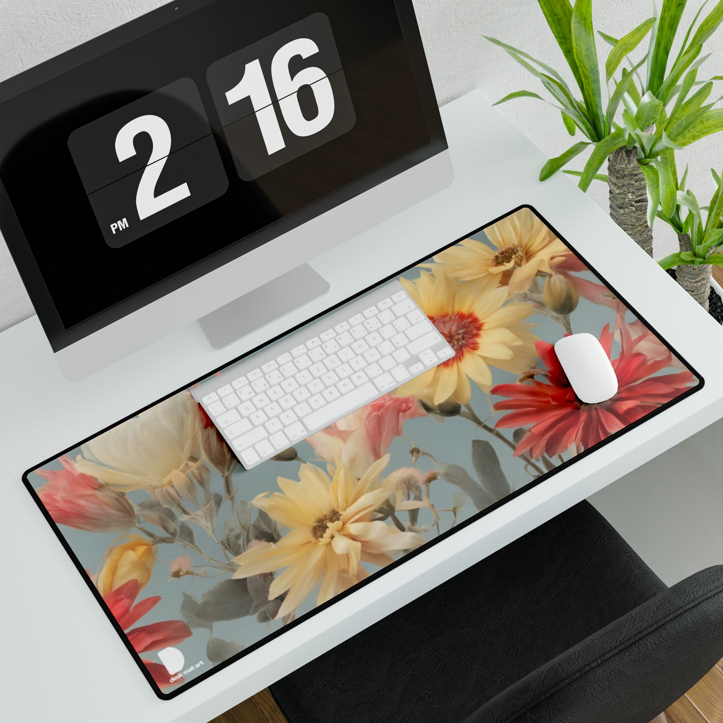 Pastel Yellow and Red Flowers Large Desk Mat & Mousepad | 800x400mm