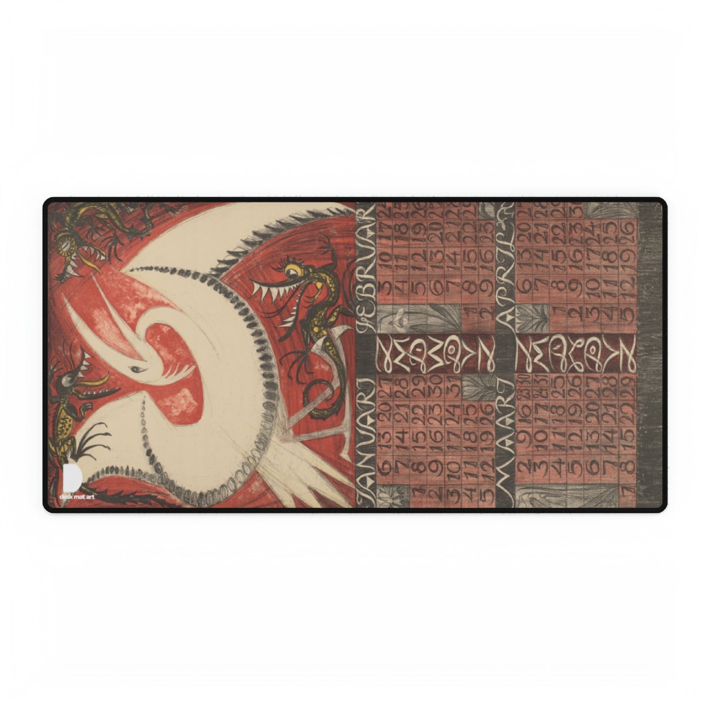 Calendar sheet for January to April 1924 Large Desk Mat & Mousepad | 800x400mm