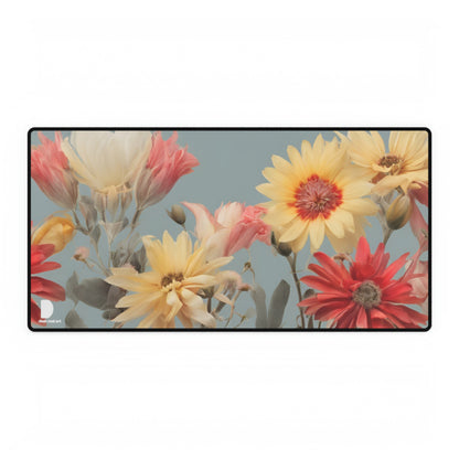 Pastel Yellow and Red Flowers Large Desk Mat & Mousepad | 800x400mm