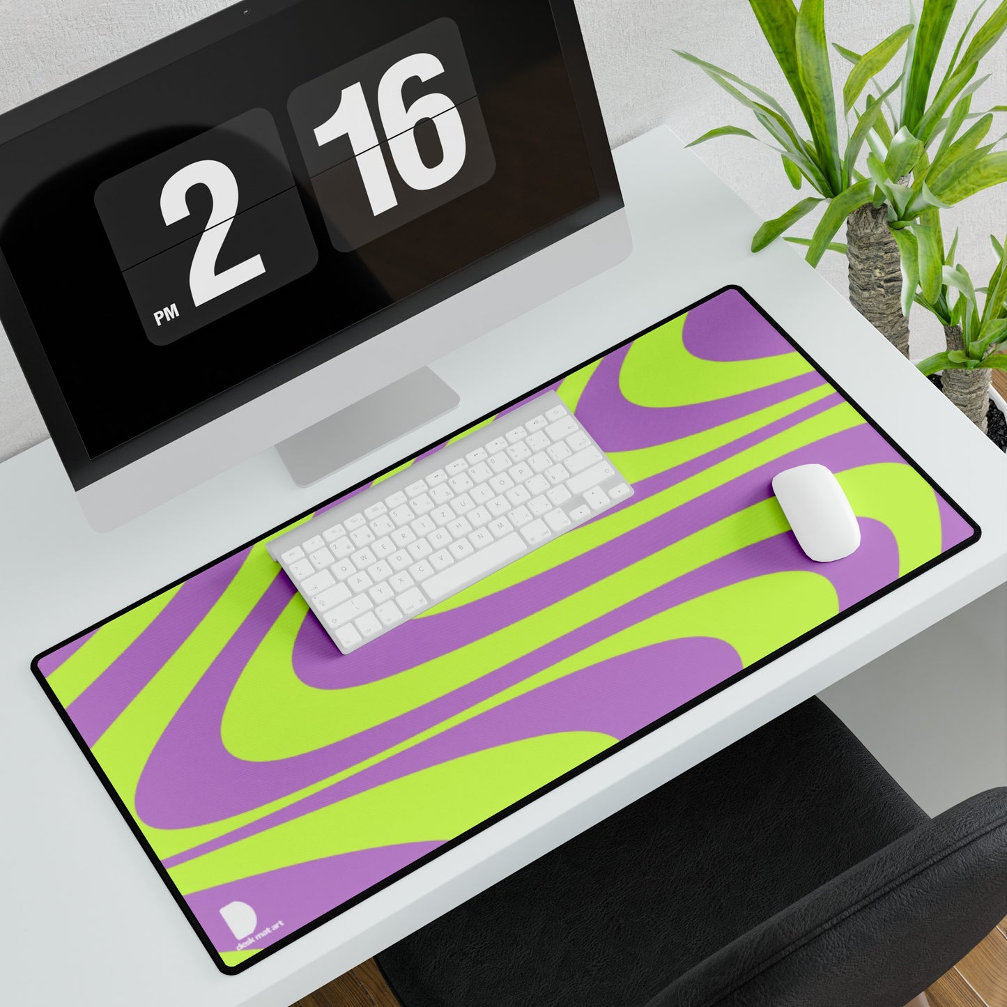 Green & Purple Waves Large Desk Mat & Mousepad | 800x400mm