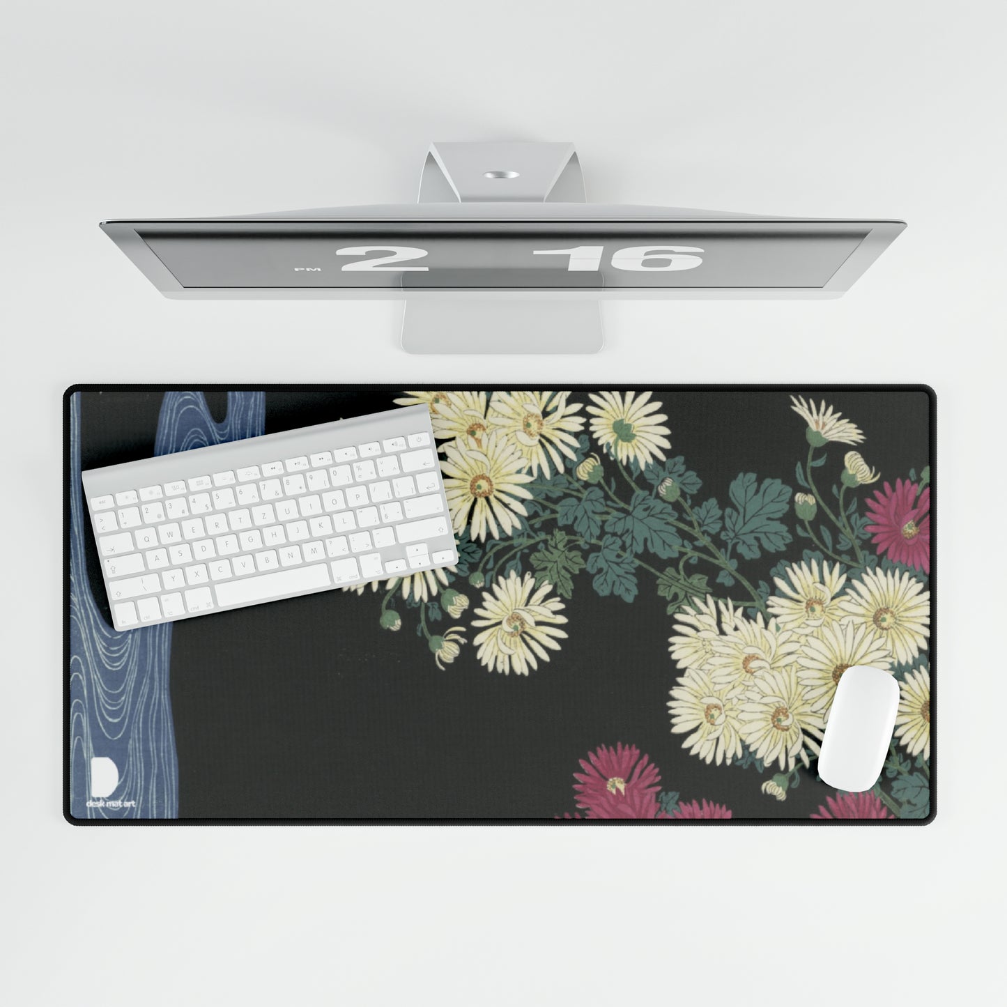 Chrysanthemums and Running Water, Ohara Koson Large Desk Mat & Mousepad | 800x400mm