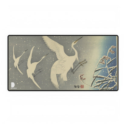 Herons perching in snow, Ohara Koson Large Desk Mat & Mousepad | 800x400mm