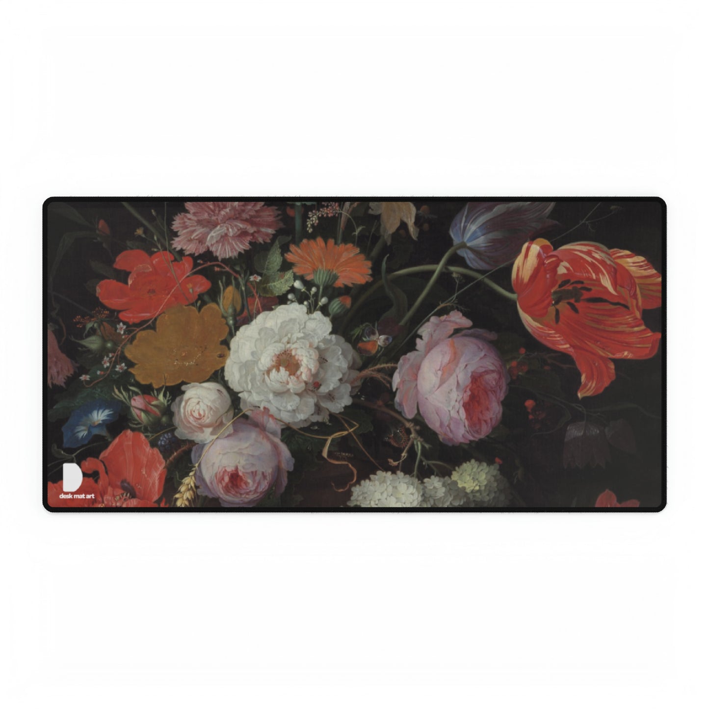 Still Life with Flowers and a Watch, Abraham Mignon Large Desk Mat & Mousepad | 800x400mm