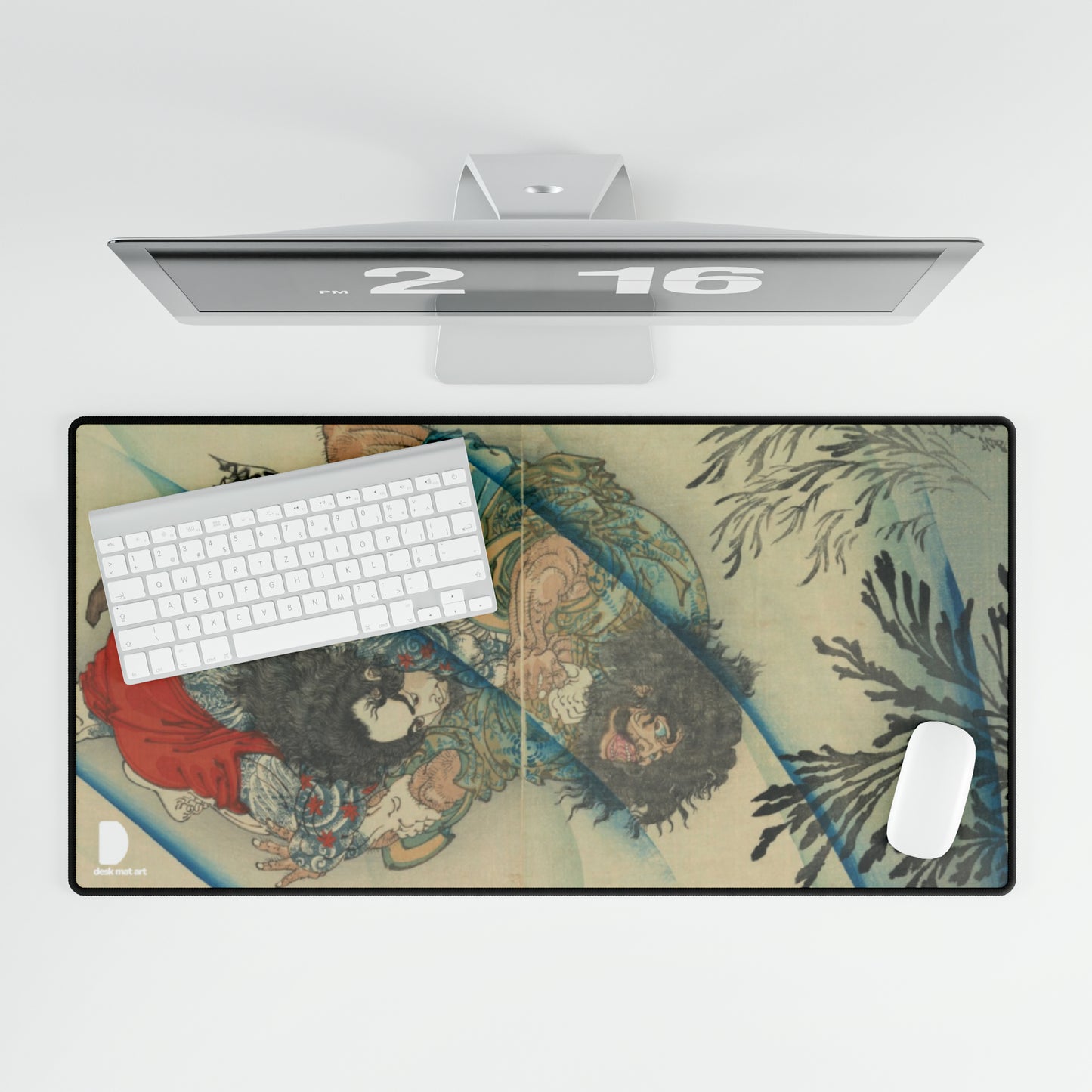 Underwater fight between the Suikoden heroes Riki and Chôjun, Tsukioka Yoshitoshi Large Desk Mat & Mousepad | 800x400mm