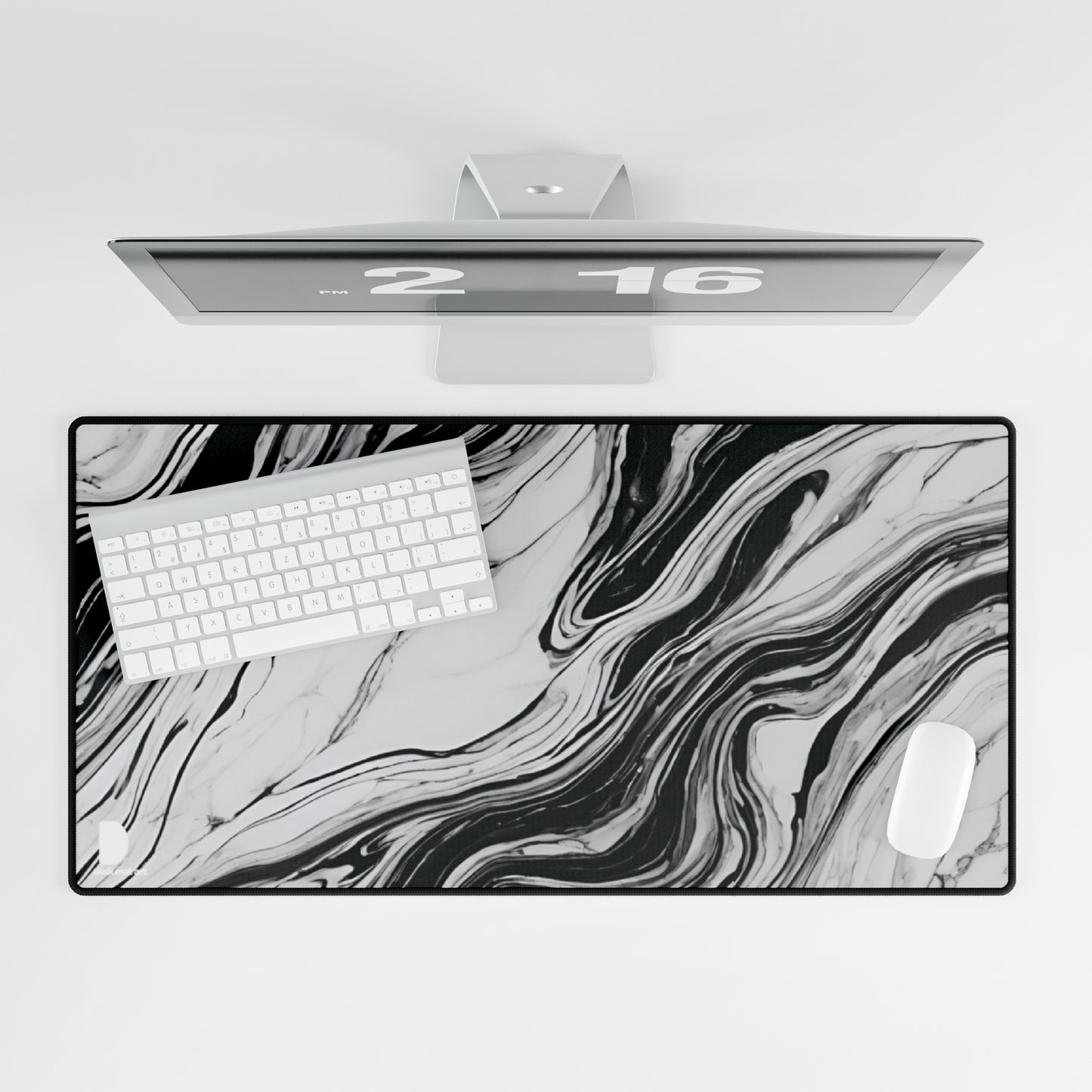 Black and White Marble Large Desk Mat & Mousepad | 800x400mm