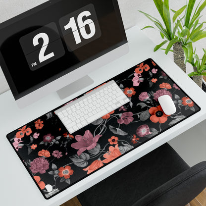 Black Floral Pattern Large Desk Mat & Mousepad | 800x400mm