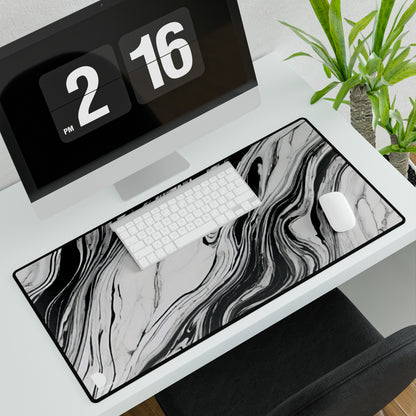 Black and White Marble Large Desk Mat & Mousepad | 800x400mm