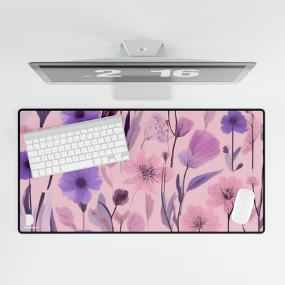 Pink And Violet Flower Design Large Desk Mat & Mousepad | 800x400mm