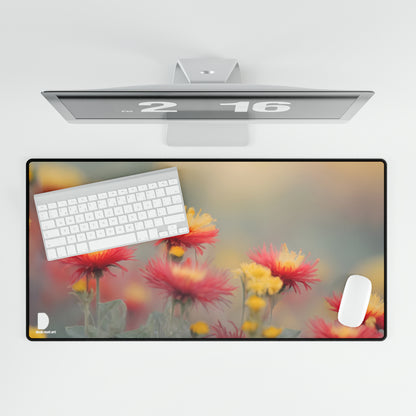 Pastel Red and Yellow Flowers Large Desk Mat & Mousepad | 800x400mm