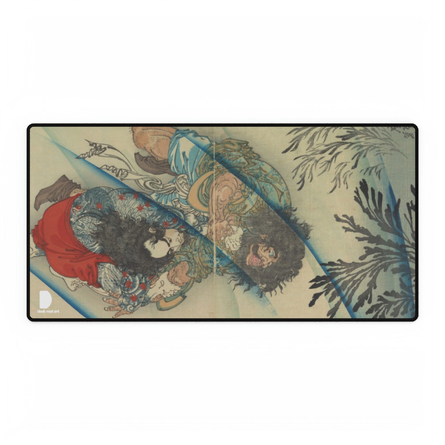 Underwater fight between the Suikoden heroes Riki and Chôjun, Tsukioka Yoshitoshi Large Desk Mat & Mousepad | 800x400mm