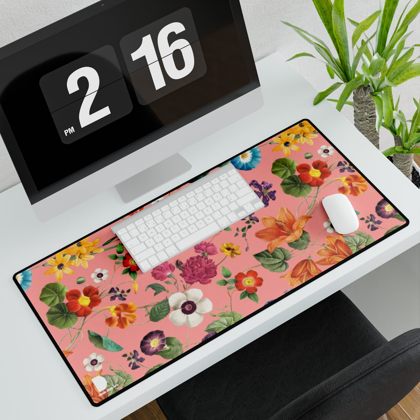 Pink Floral Pattern Large Desk Mat & Mousepad | 800x400mm