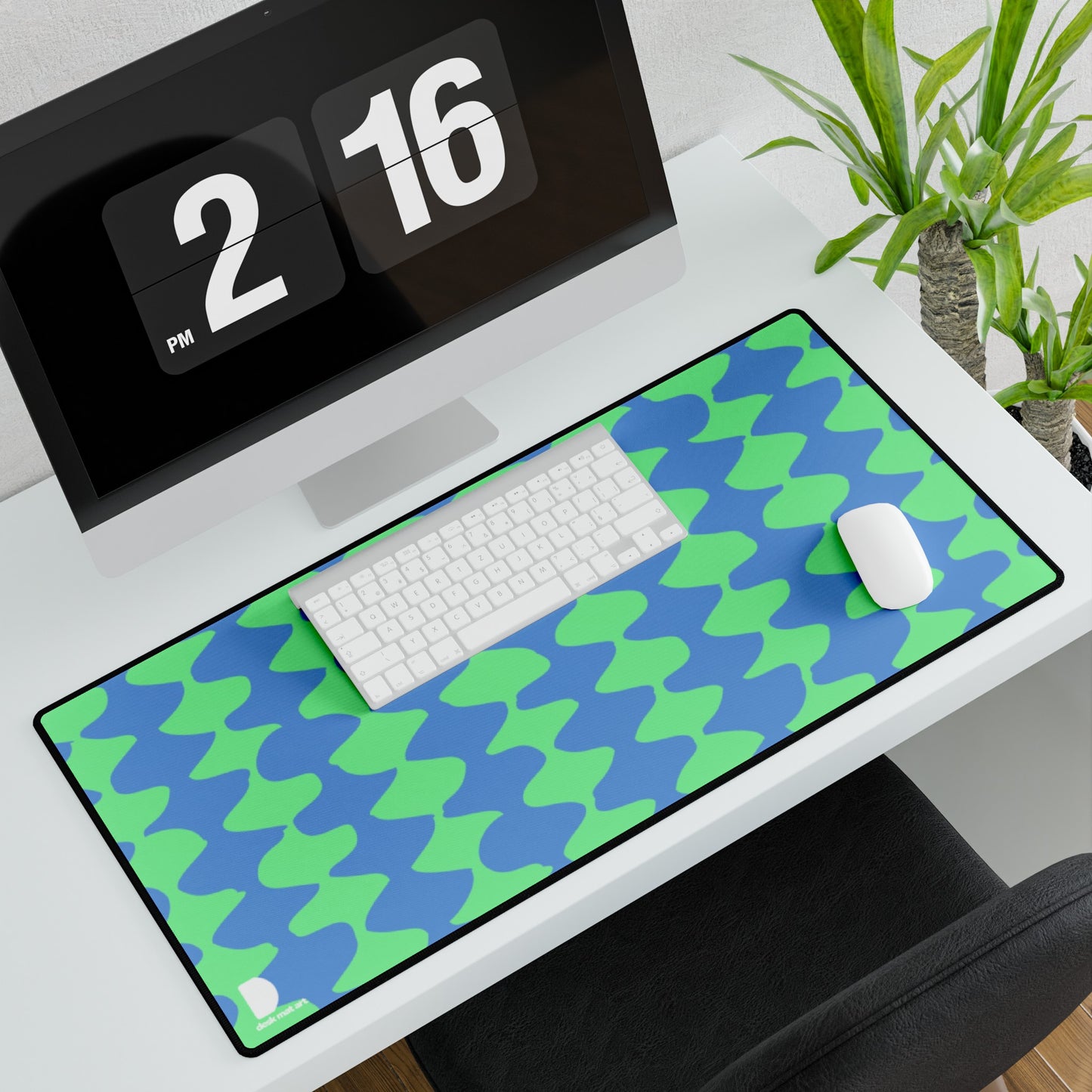 Soft Green & Blue Abstract Pattern Large Desk Mat & Mousepad | 800x400mm