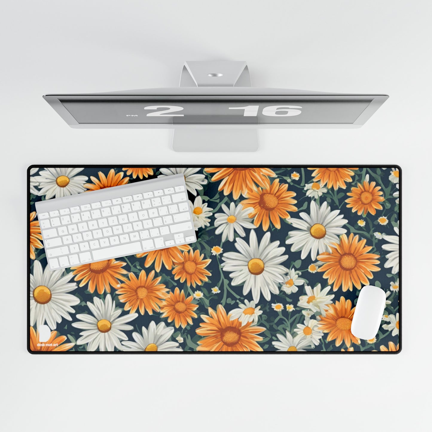 Orange & White Daisy Large Desk Mat & Mousepad | 800x400mm