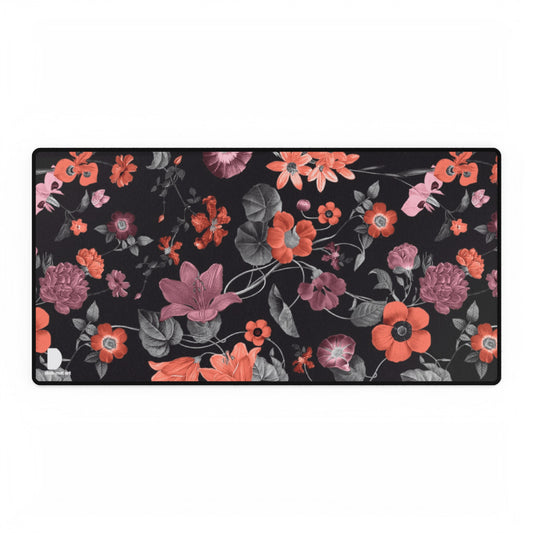 Black Floral Pattern Large Desk Mat & Mousepad | 800x400mm