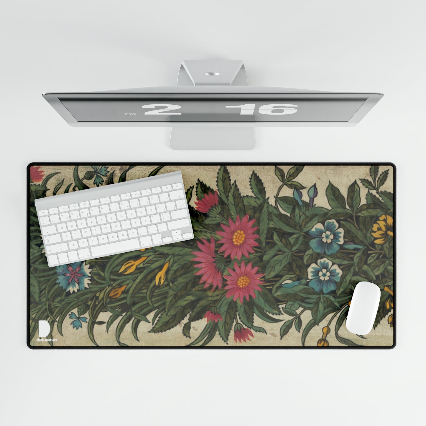 standing border of leaves and flowers Large Desk Mat & Mousepad | 800x400mm