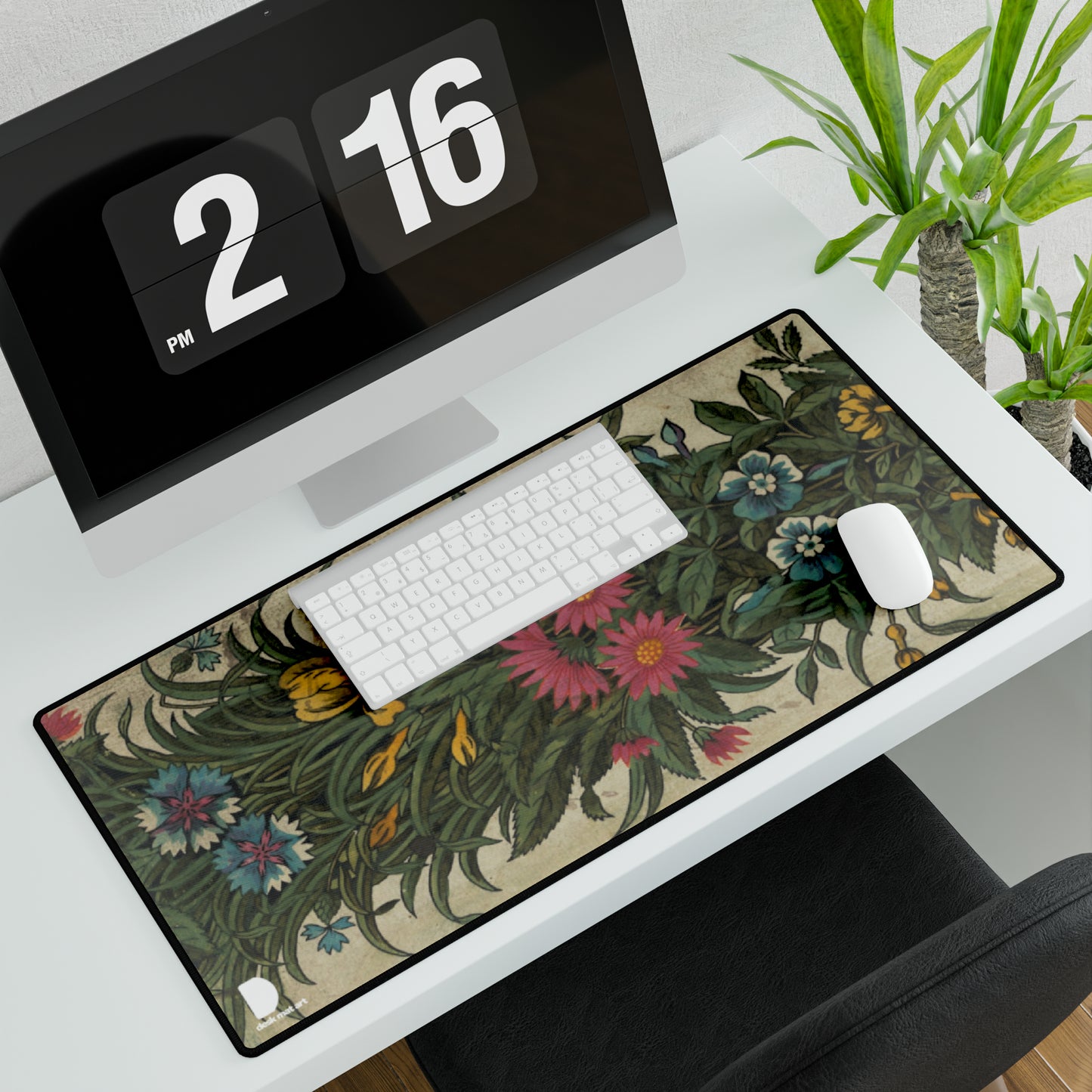 standing border of leaves and flowers Large Desk Mat & Mousepad | 800x400mm