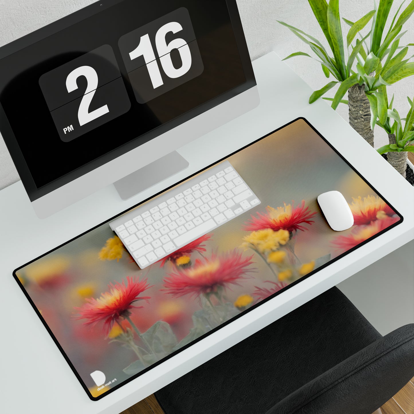 Pastel Red and Yellow Flowers Large Desk Mat & Mousepad | 800x400mm