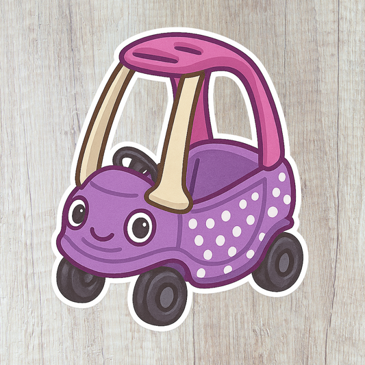 Pink Polka Car Chibi Sticker – Matte – 70mm